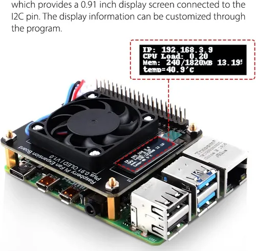 Miniatura 2 de GeeekPi Sombrero de ventilador para Raspberry Pi 4 Modelo B, PWM Fan GPIO Placa de expansión con pantalla OLED de 0.91 pulgadas para Raspberry Pi