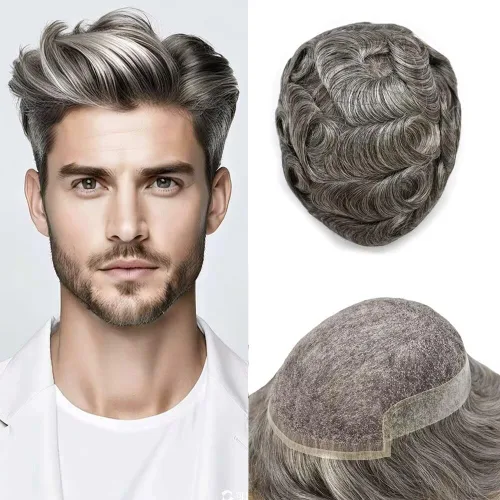 Miniatura 43 de FACE MIRACLE - Tupé frontal de encaje francés para hombres, sistema de reemplazo de cabello humano de encaje con pieza de pelo de poliuretano