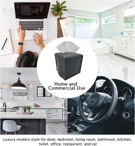 Miniatura 5 de Gashina Story Funda para caja de pañuelos que no se cae, soporte Kleenex de piel sintética de alta calidad, organizador decorativo cuadrado de 5 x 5
