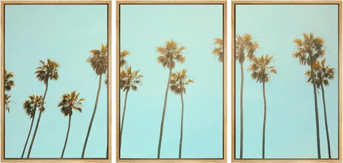 Miniatura 29 de SIGNWIN Lienzo enmarcado para pared, vista aérea de palmeras tropicales en un cielo azul, fotografía del océano costero, arte moderno, panorámico