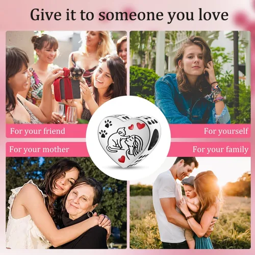 Miniatura 6 de MULA Dijes de plata de ley 925 para pulseras y collares, lindos gatos, perros, elefantes, animales, familia, cuentas, colgantes, joyería para mujer