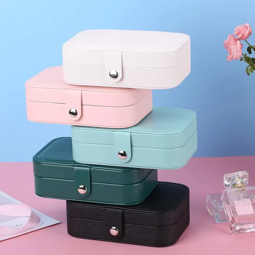 Miniatura 5 de Joyero de viaje, organizador de joyas pequeño de piel sintética para mujeres y niñas, mini estuche de viaje portátil de doble capa, cajas