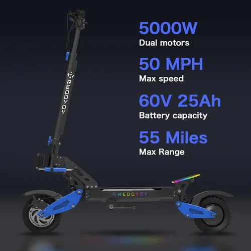 Miniatura 3 de Scooter eléctrico todoterreno – Scooter para adultos de motor dual más rápido de 50 MPH, pico de 5000 W, alcance largo de 55 millas, neumáticos