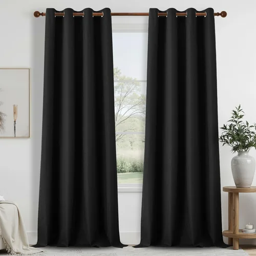 Miniatura 47 de DONREN Cortinas opacas de lino con aislamiento térmico de 52 x 95 pulgadas, cortinas de oscurecimiento de habitación con ojales para dormitorio