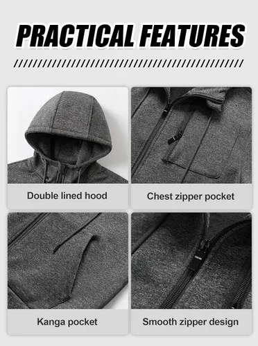 Miniatura 6 de Chrisuno Sudadera con capucha de forro polar suave para hombre, sudadera con capucha y cremallera