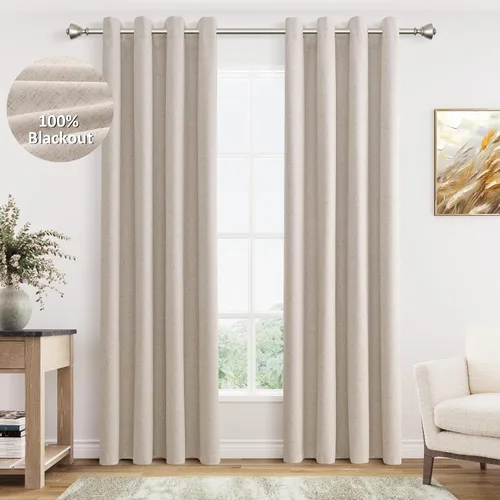 Miniatura 25 de Cream Linen Blackout Curtains 90 Length 2 Panels Set for Living Room Bedroom, 100% Black Out Thermal Insulated Linen Drapes, Room Darkening Grommet