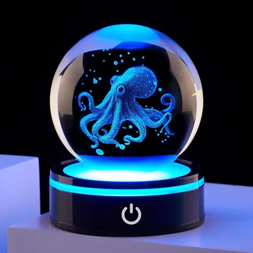Miniatura 14 de Decoración de medusas de bola de cristal 3D, regalo para hombres y mujeres: luz nocturna de biología oceánica, regalos para hija/hijo, cumpleaños