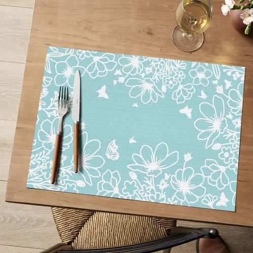 Miniatura 15 de Artoid Mode - Juego de 4 manteles individuales de vinilo de plástico verde oscuro con diseño de maleza y flores silvestres, 12x18 pulgadas, tejidos