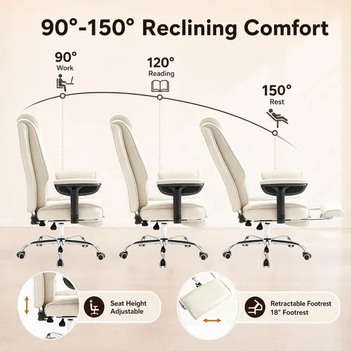 Miniatura 3 de Big and Tall Office Chair and High Back with Heavy Duty Wide Executive Office Chair with Foot Rest, Adjustable Armrests (Beige)
