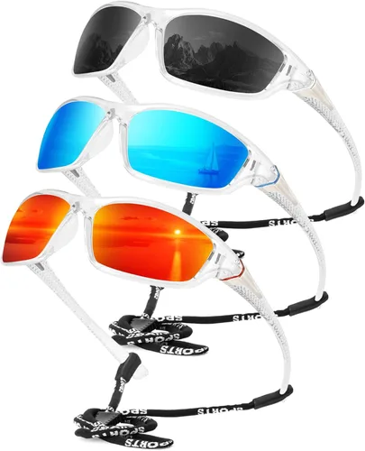 Miniatura 29 de KALIYADI 4 Pack Polarized Sunglasses-Men Sports Sun-glasses: Mens Sunglasses UV Protection for Fishing Driving Cycling A03-negro/Azul oscuro/Rojo