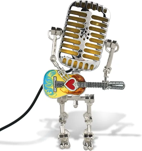 Miniatura 11 de Lámpara de Robot de Guitarra con Micrófono Vintage, Regalos de Música para Hombres, Regalos Geniales para Amantes de la Música, Luz Vintage Blanco