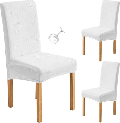 Miniatura 40 de Genina Juego de 2 fundas impermeables para sillas de comedor, fundas elásticas para sillas de comedor con hojas jacquard, protectores extraíbles