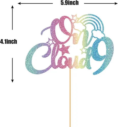 Miniatura 2 de On Cloud 9 - Decoración para tartas de 9 años de niña y niño, letrero con texto en inglés "I I'm Nine Cloud", decoración de pasteles para fiesta
