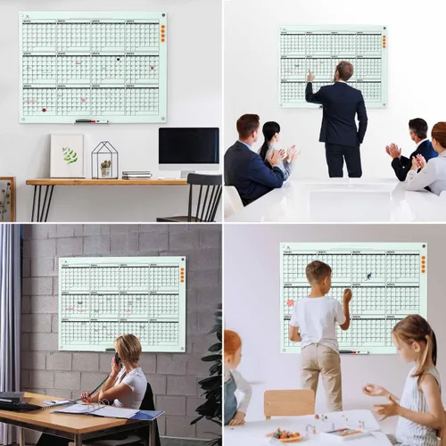 Miniatura 6 de TSJ OFFICE - Pizarrón de cristal calendario - 48 x 36 pulgadas, pizarra de borrado en seco para montar en la pared, planificador anual grande
