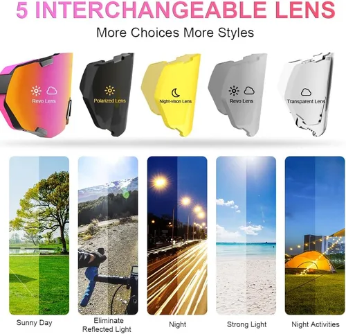 Miniatura 4 de X-TIGER Gafas de ciclismo polarizadas para hombres y mujeres, 5 lentes intercambiables UV400, gafas de sol deportivas, béisbol, correr, pescar Lente