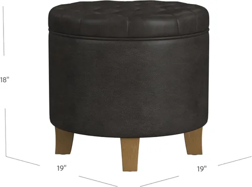 Miniatura 3 de HomePop Decoración del hogar Otomana reposapiés tapizada redonda de cuero sintético capitoné Otomana con almacenamiento para sala de estar