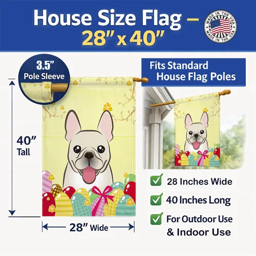 Miniatura 4 de Caroline's Treasures BB1920CHF - Bandera de caza de huevos de Pascua con diseño de bulldog francés, para casa, gran porche, para colgar en la pared