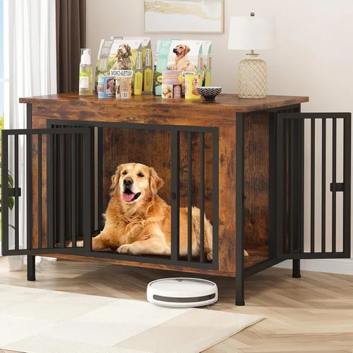 Miniatura 14 de EasyCom Mueble de jaula para perros para 1 o 2 perros, jaulas resistentes para perros individuales/dobles para perros pequeños, medianos y grandes