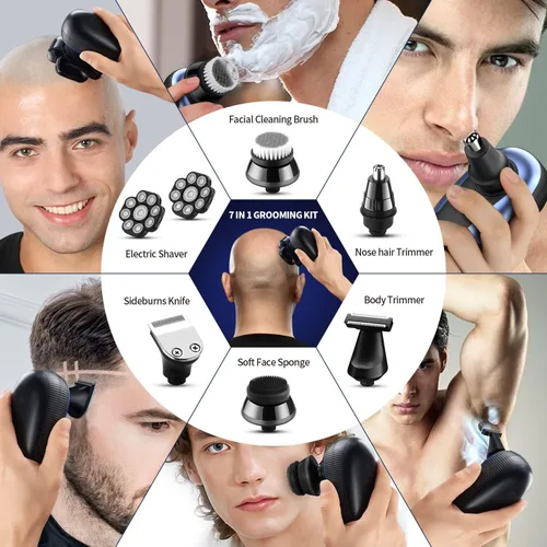Miniatura 5 de Afeitadoras de cabeza para hombres calvos, máquina de afeitar rotativa eléctrica 9D, multifuncional, afeitadora de cabeza calva para hombre