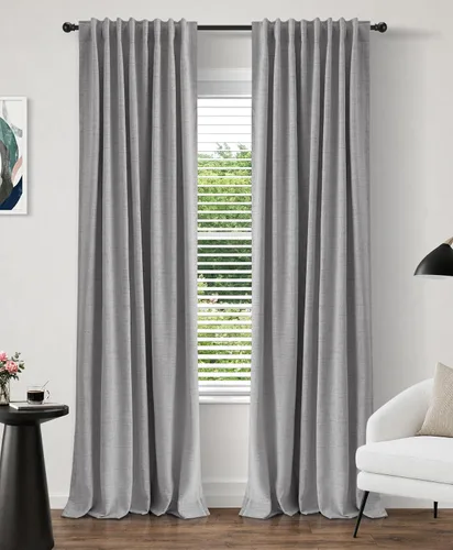 Miniatura 10 de INOVADAY Cortinas 100% opacas de 63 pulgadas de largo, juego de 2 paneles de lino con pestaña trasera, bolsillo para barra, cortinas opacas