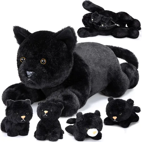 Skylety 5 piezas de animal de peluche de gato con bebés dentro del vientre de gato embarazada mamá gatita con 4 lindos gatitos de peluche esponjosos
