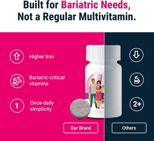 Miniatura 6 de BariatricPal Multivitamínico UNO 1 por día! Multivitamínico bariátrico masticable con 45 mg de hierro Cítrico naranja Vitamina para pacientes