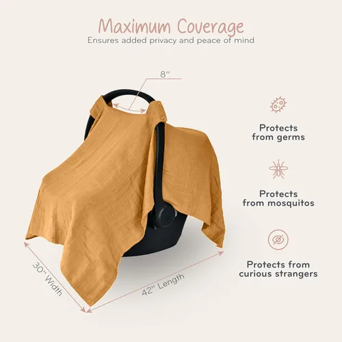 Miniatura 3 de Funda de asiento de coche para bebé, muselina de algodón orgánico, toldo para asiento de automóvil, 43 x 32 pulgadas (amarillo otoño)