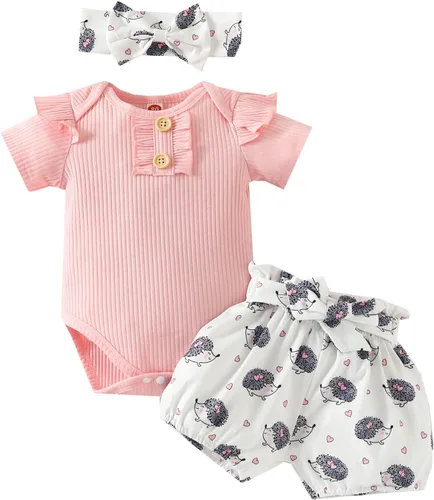 Kislio Ropa para bebé recién nacida, con volantes, de manga corta, shorts de camuflaje, diadema, trajes de verano para niñas