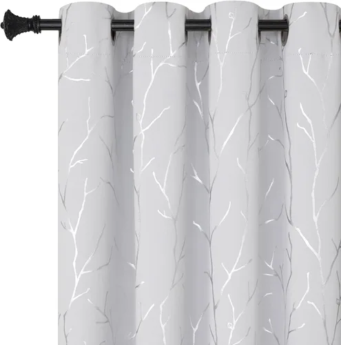 BUHUA - Cortinas opacas blancas, cortinas plateadas, juego de 2 paneles de cortinas con ojales para dormitorio, elegante tratamiento de ventana con