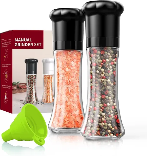 Miniatura 13 de CIRCLE JOY Juego de molinillo manual de sal y pimienta para chef profesional, salero y pimentero recargables con cuchillas de cerámica, grosor