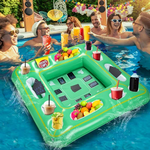 Kaiedos Mesa de juego flotante para piscina, mesa flotante inflable con cartas de juego impermeables, 40 x 40 pulgadas, grandes bebidas flotantes de