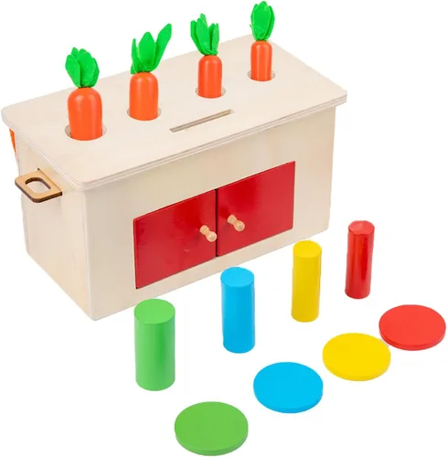 Adena Montessori Kit de juego 4 en 1 para bebés y niños pequeños, de 6 a 12 meses a 3 años, incluye caja de monedas, cilindro, caja de zanahoria y