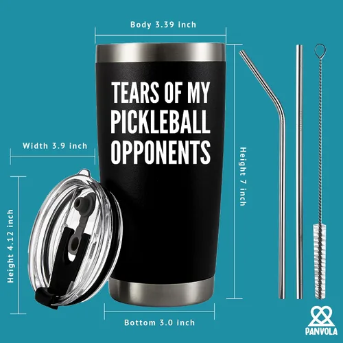 Miniatura 8 de Panvola Tears of My Pickleball - Vaso de acero inoxidable con aislamiento al vacío para papá, mamá, abuelo, abuela, con tapa extraíble y popote