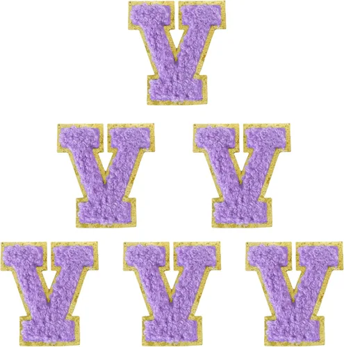 Miniatura 80 de 6 piezas de parches de letras de chenilla autoadhesivas, parches de letras preppy de 2 pulgadas para bolsos, ropa y sombreros, grandes pegatinas