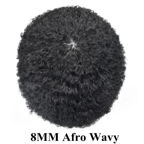 Miniatura 2 de Afro Toupee para hombres negros Sistemas de reemplazo de cabello 0.004 in Piel fina Afro Pelucas para hombres negros Unidades de pelo afro rizado