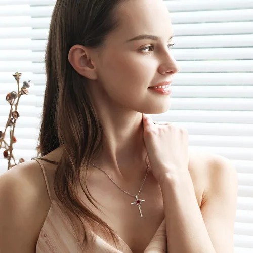 Miniatura 2 de FANCIME Collar de cruz de piedra natal para mujer, collar de piedra natal, collar con colgante de cruz infinita, joyería fina, regalo de Navidad