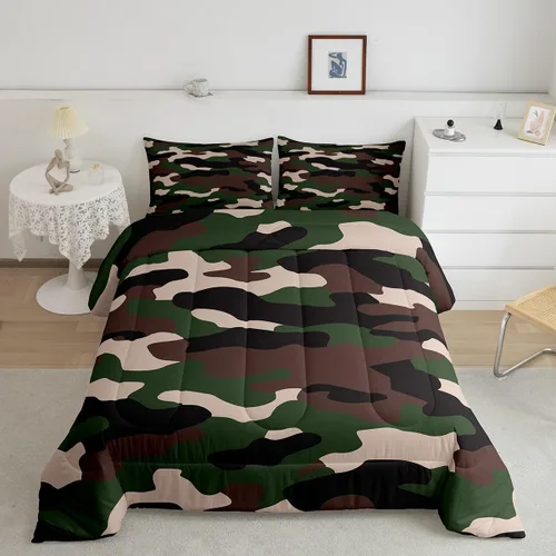 Miniatura 20 de Feelyou Juego de edredón de camuflaje naranja para niños, tamaño individual, juego de ropa de cama de camuflaje estilo militar para niños y niñas