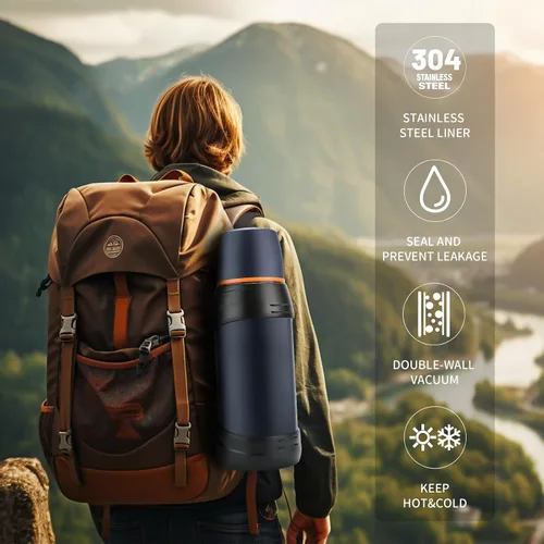 Miniatura 9 de Termos de café grandes de 64 onzas / medio galón para viajes, jarra de agua aislada al vacío clásica con taza de plástico, botella de bebida aislada
