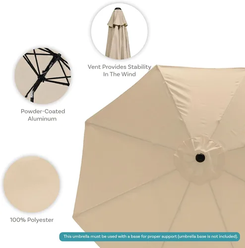 Miniatura 2 de Sunnydaze 9 pies Parasol de Patio de aluminio con inclinación y manivela, Contemporáneo, Beige