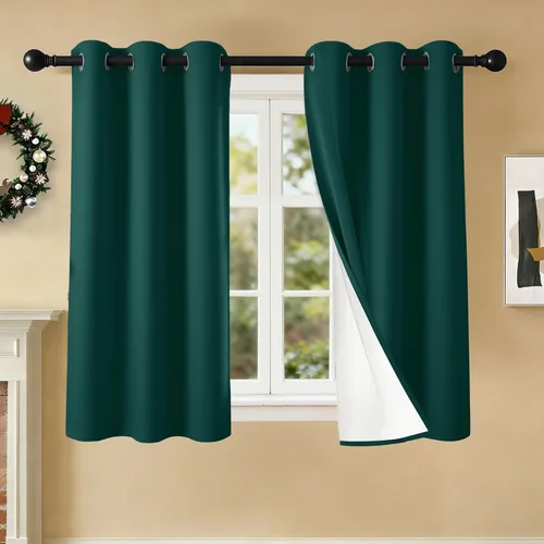 Miniatura 30 de 2 paneles de cortinas 100% opacas, cortinas ligeras con aislamiento térmico con ojales para dormitorio, sala de estar, tratamiento de ventana