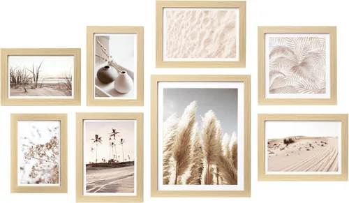 ArtbyHannah Juego de marcos de pared para galería, paquete de 8 marcos de fotos, decoración artística de pared con hierba neutra de las pampas para