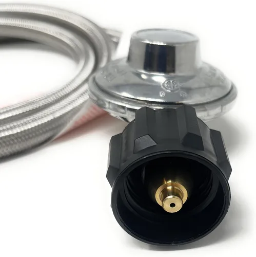 Miniatura 2 de QCC-3/8 Regulador universal de propano de baja presión QCC1 con manguera trenzada de acero inoxidable [949-033] para la mayoría de parrillas de gas