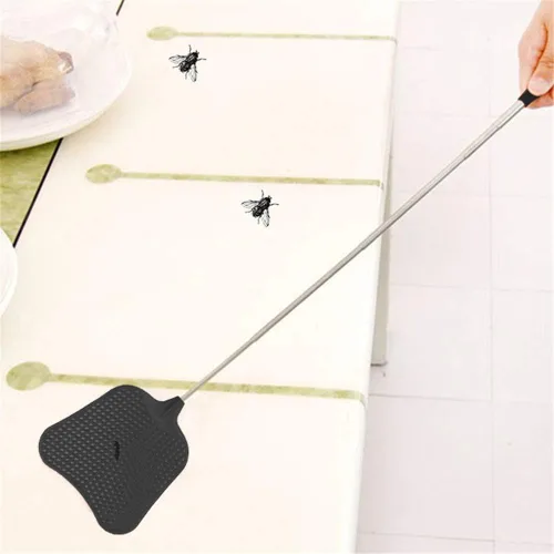 Miniatura 5 de Matamoscas telescópicos, matamoscas de plástico duradero, resistente, matamoscas con mango de acero inoxidable para interior/exterior/aula