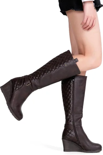 Miniatura 9 de Vepose Botas altas hasta la rodilla para mujer 9652 Botas de cuña con cremallera lateral