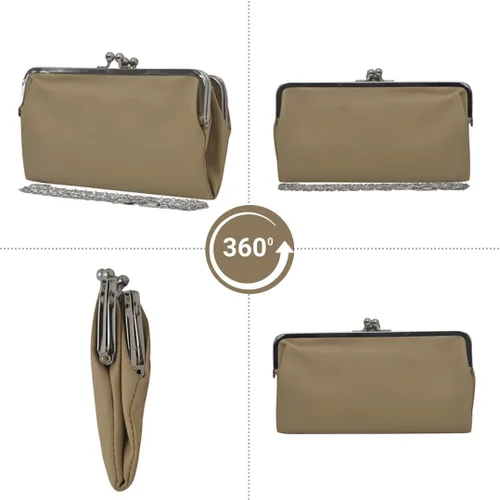 Miniatura 4 de Monedero de embrague de estilo vintage de doble marco, cartera de viaje para mujer