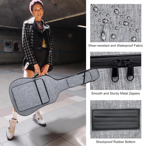 Miniatura 3 de Funda para guitarra acústica, 39, 40, 41 pulgadas, bolsa de guitarra acústica de 0.45 pulgadas de grosor, bolsa de concierto acolchada con correa