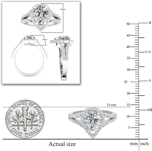 Miniatura 12 de Dazzlingrock Collection Anillo de compromiso con forma de lágrima y diamante blanco natural redondo de 0.45 quilates con halo de diamantes blancos
