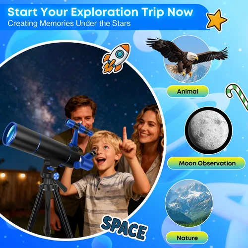 Miniatura 6 de Hawkko Telescopio para Adultos y Principiantes, Apertura de 80mm 500mm Telescopios para Astronomía Adultos, (20X-150X) Kit de Telescopio Refractor