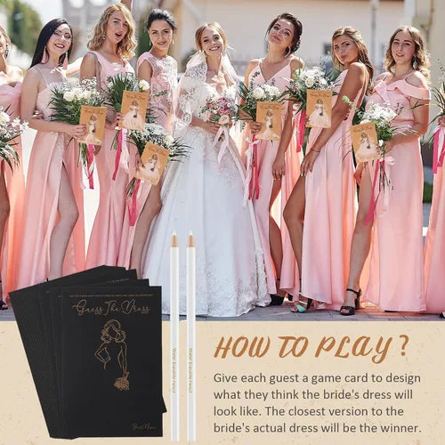 Miniatura 4 de Fulmoon 30 juegos de Adivina el vestido, juegos de despedida de soltera para invitados, incluyen tarjetas de juegos de ducha de boda, lápices Negro
