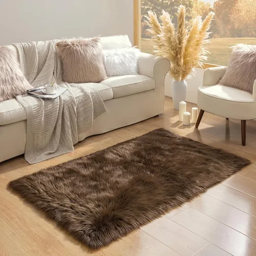 Miniatura 22 de Ashler Home Deco - Tapete de pelo sintético de oveja, mullido, suave, de 2 x 3 pies, lavable a máquina, dormitorio, habitación de los niños, sala